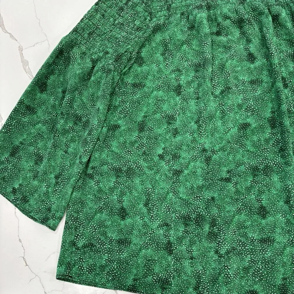 Michael Kors Blouse Womens Size Medium Smocked Peasant Green Shirt Flowy - Picture 2 of 9